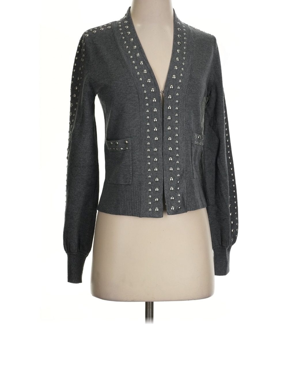 INC International Concepts Charcoal Gray Stud-Trim V-Neck Cardigan XS